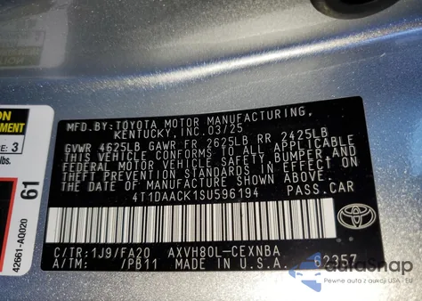 2025 Toyota Camry Xse from USA, damaged, VIN 4T1DAACK1SU596194